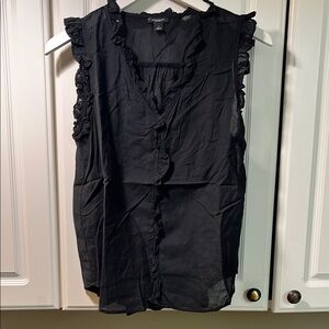 Ann Taylor Factory Black Ruffled Sleeveless Blouse